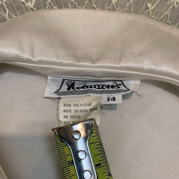 Vintage 80s Notations Cottage Satin Ivory Button Large Collared Blouse L - Picture 5 of 7